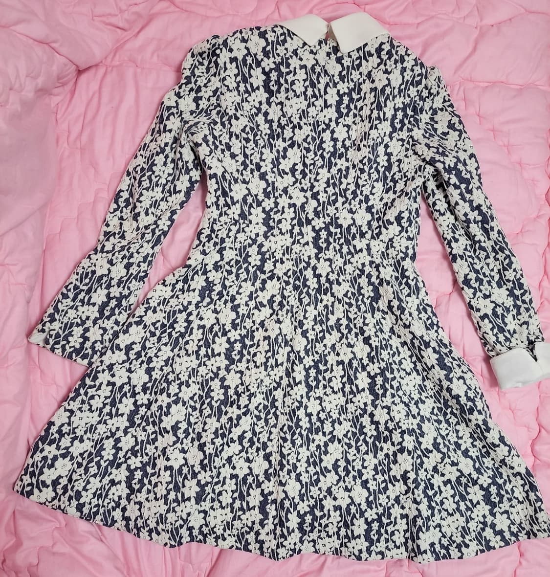 급처새상품!샤틴 탈부착 보석카라 플라워 A에이라인 플레어원피스 레니본st 상품이미지2