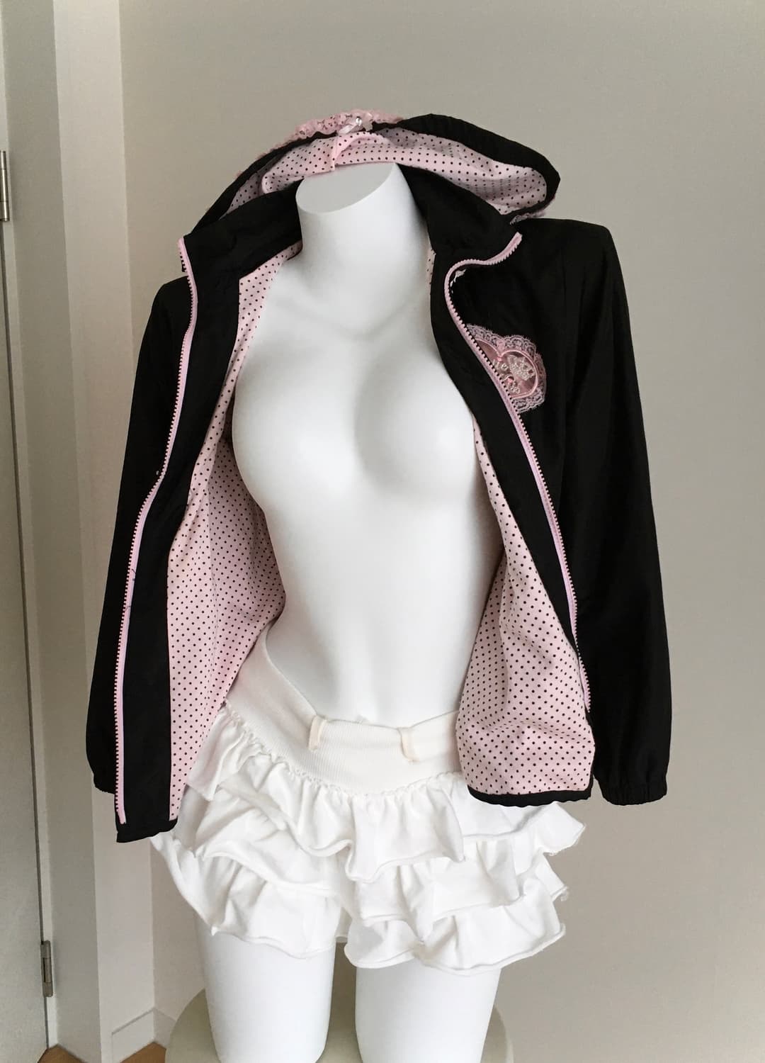 CRT CUTIE 블랙핑크 도트 레이스 바람막이 자켓 히메갸루 조지후쿠 상품이미지7