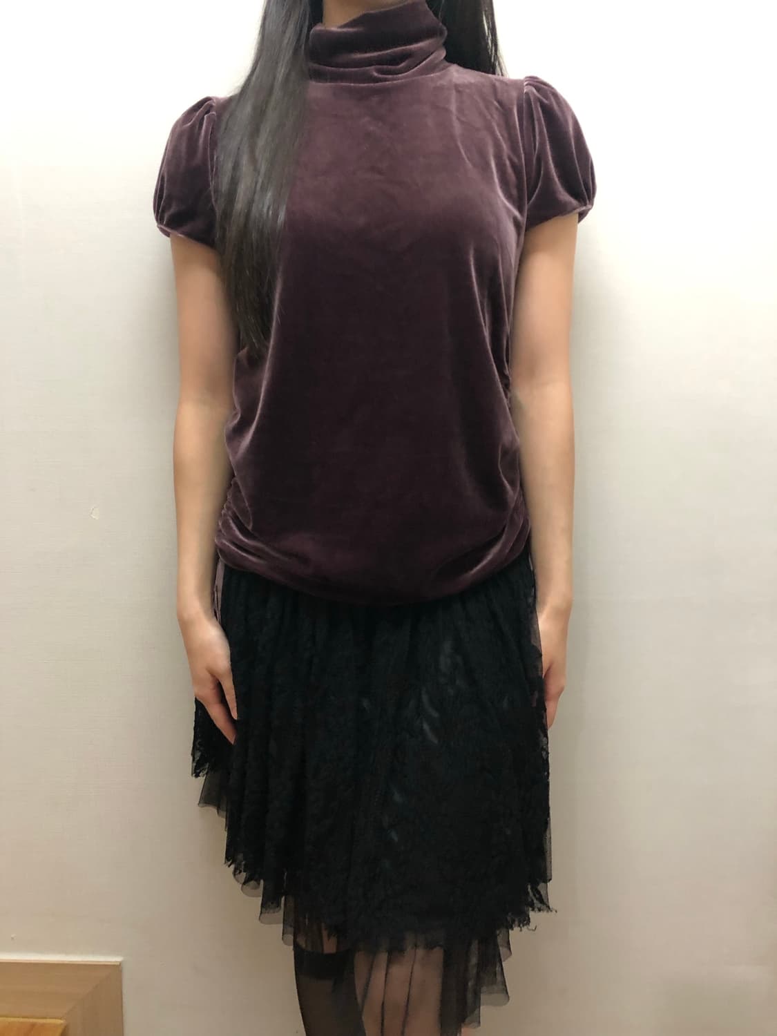 빈티지 바이올렛 셔링 벨벳 탑 상품이미지4
