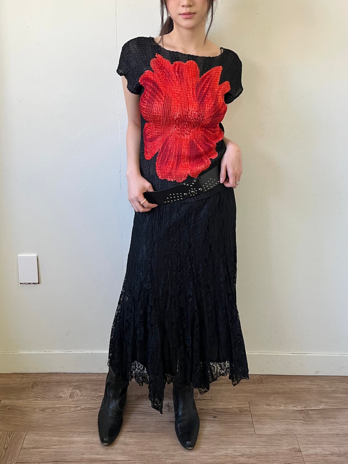 Japan vtg 플라워 플리츠 탑 상품이미지3