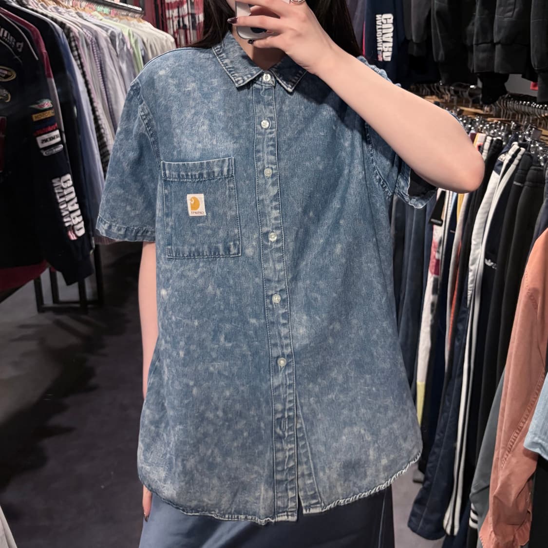 [IM] Carhartt 칼하트 워싱 데님 반팔 셔츠 상품이미지5