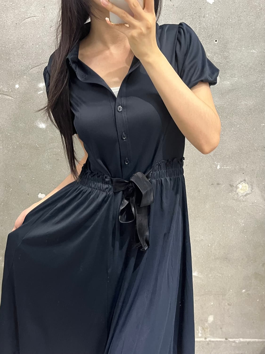 Courreges 꾸레쥬 네이비 퍼프 블라우스 원피스 상품이미지3