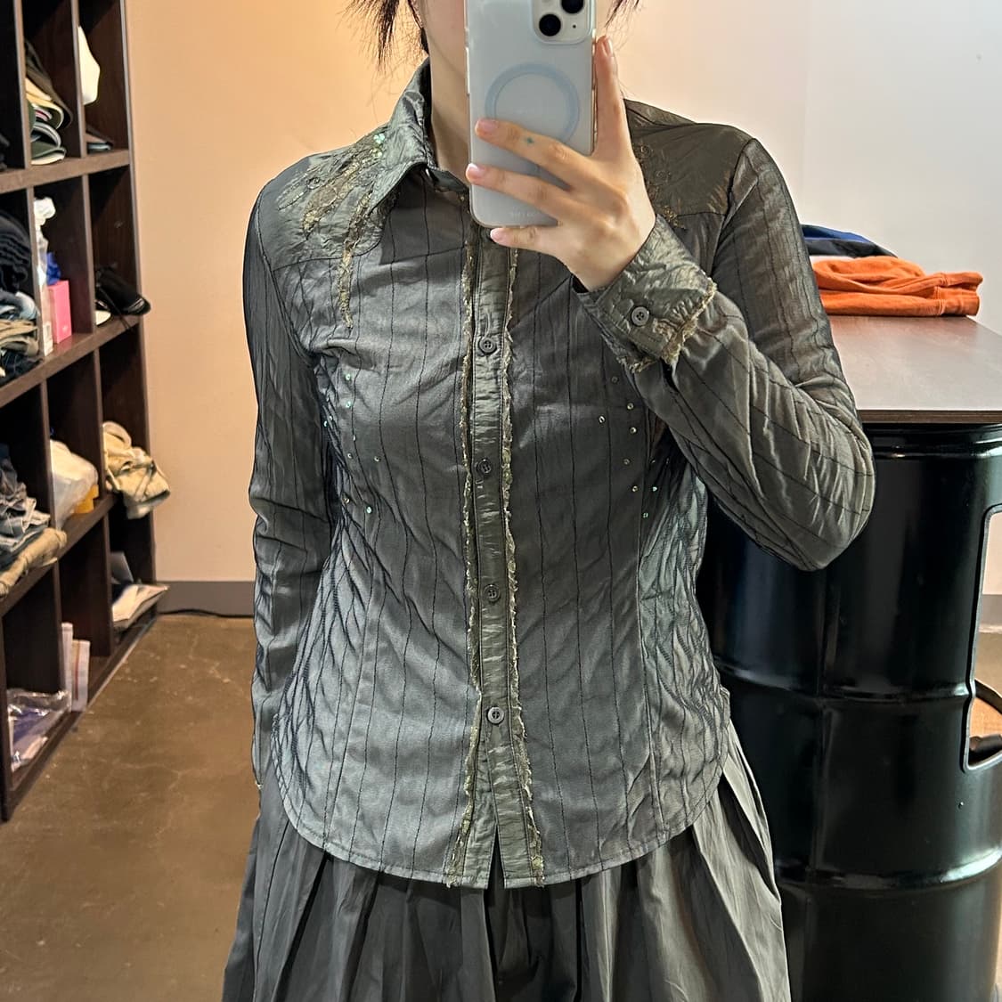 오리엔탈 카키 디테일 블라우스 상품이미지7