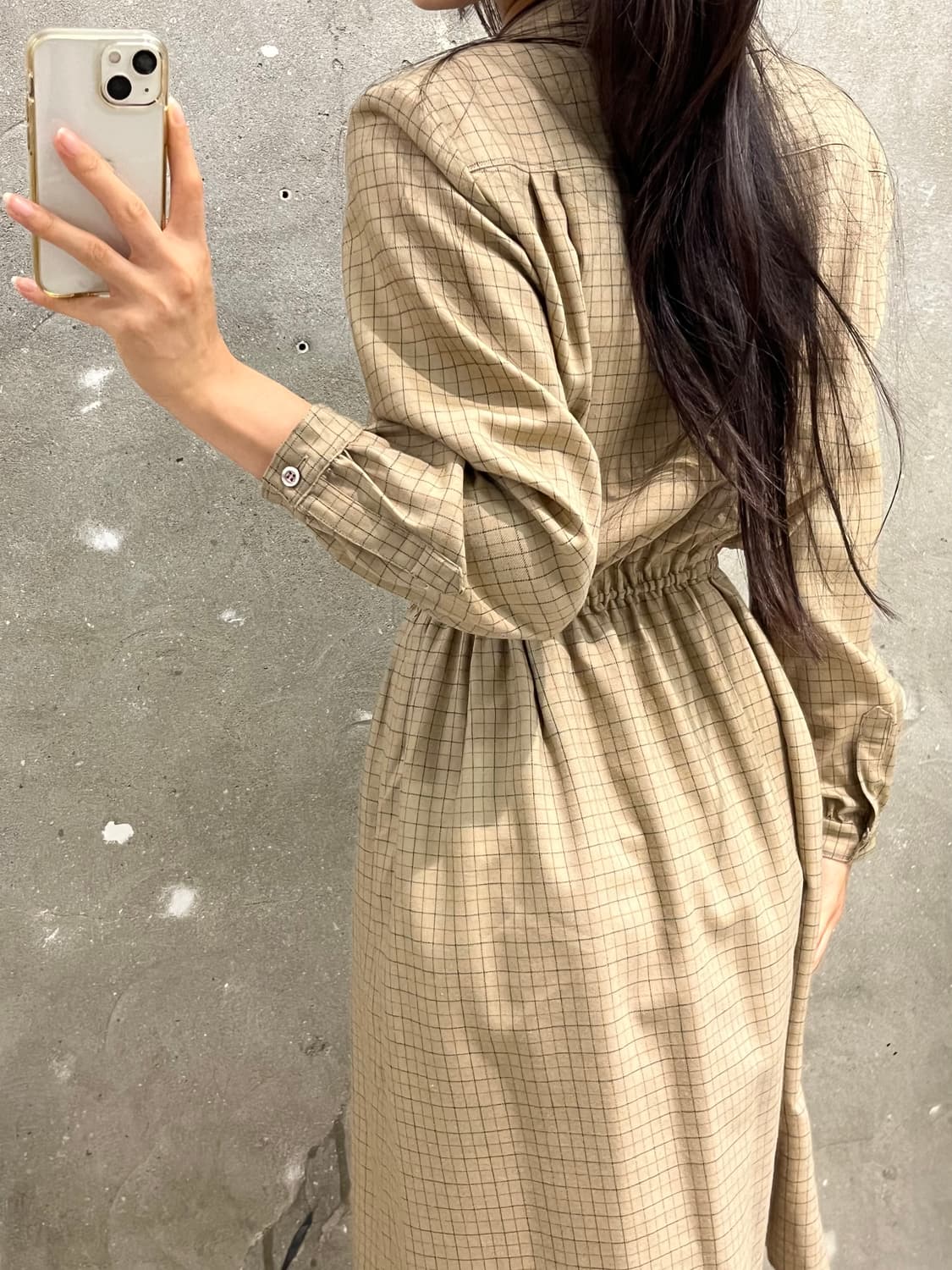 Burberry 버버리 베이지 체크 버튼 셔츠 원피스 상품이미지4