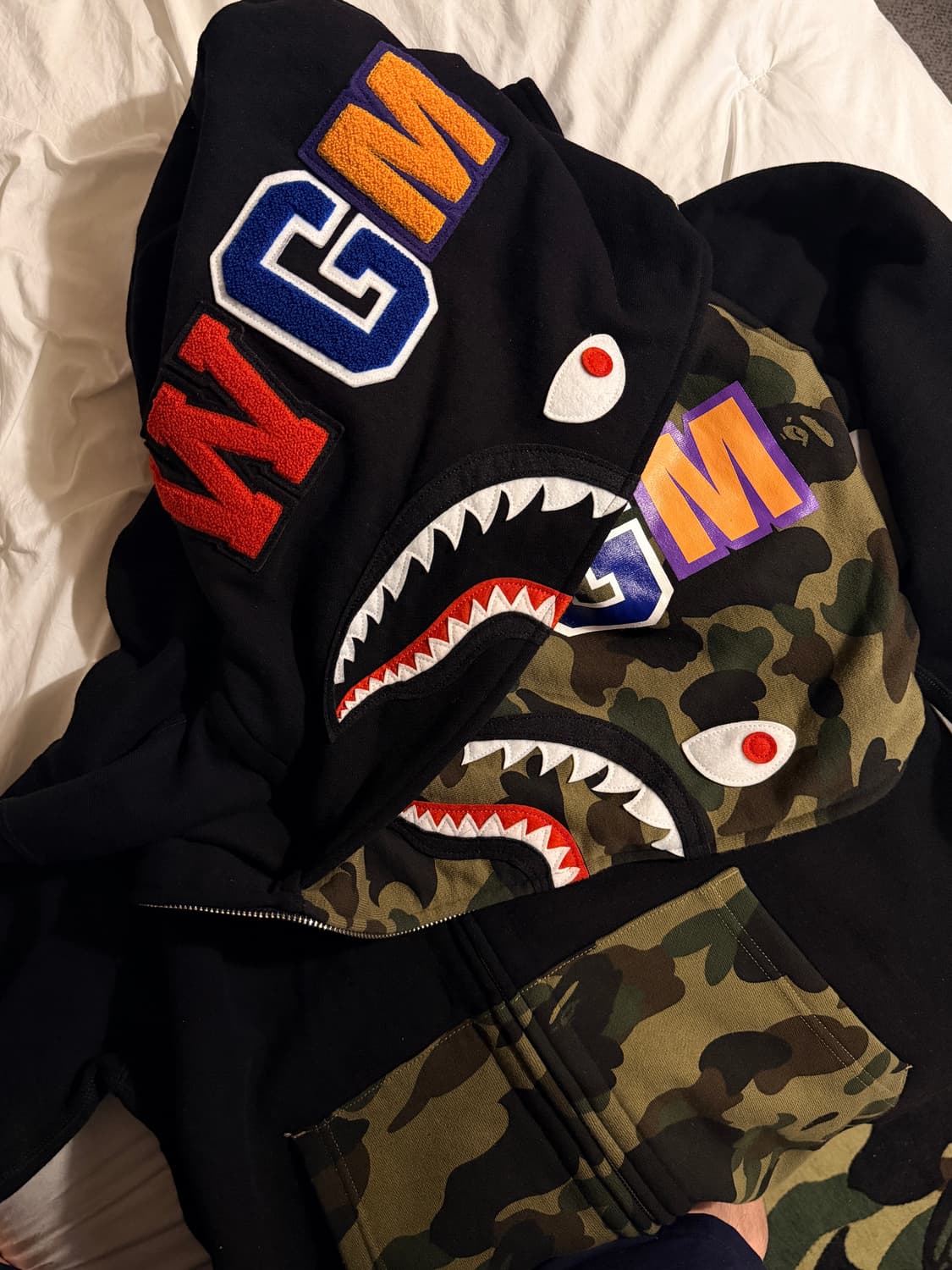 베이프 1st 카모 샤크 풀 집 더블 후드 블랙 xl 상품이미지8