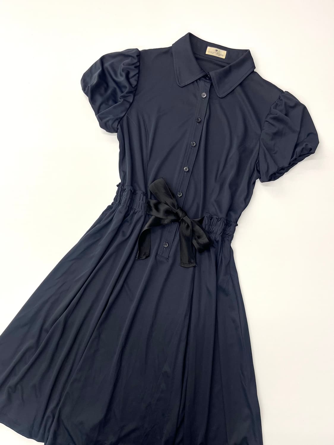 Courreges 꾸레쥬 네이비 퍼프 블라우스 원피스 상품이미지4