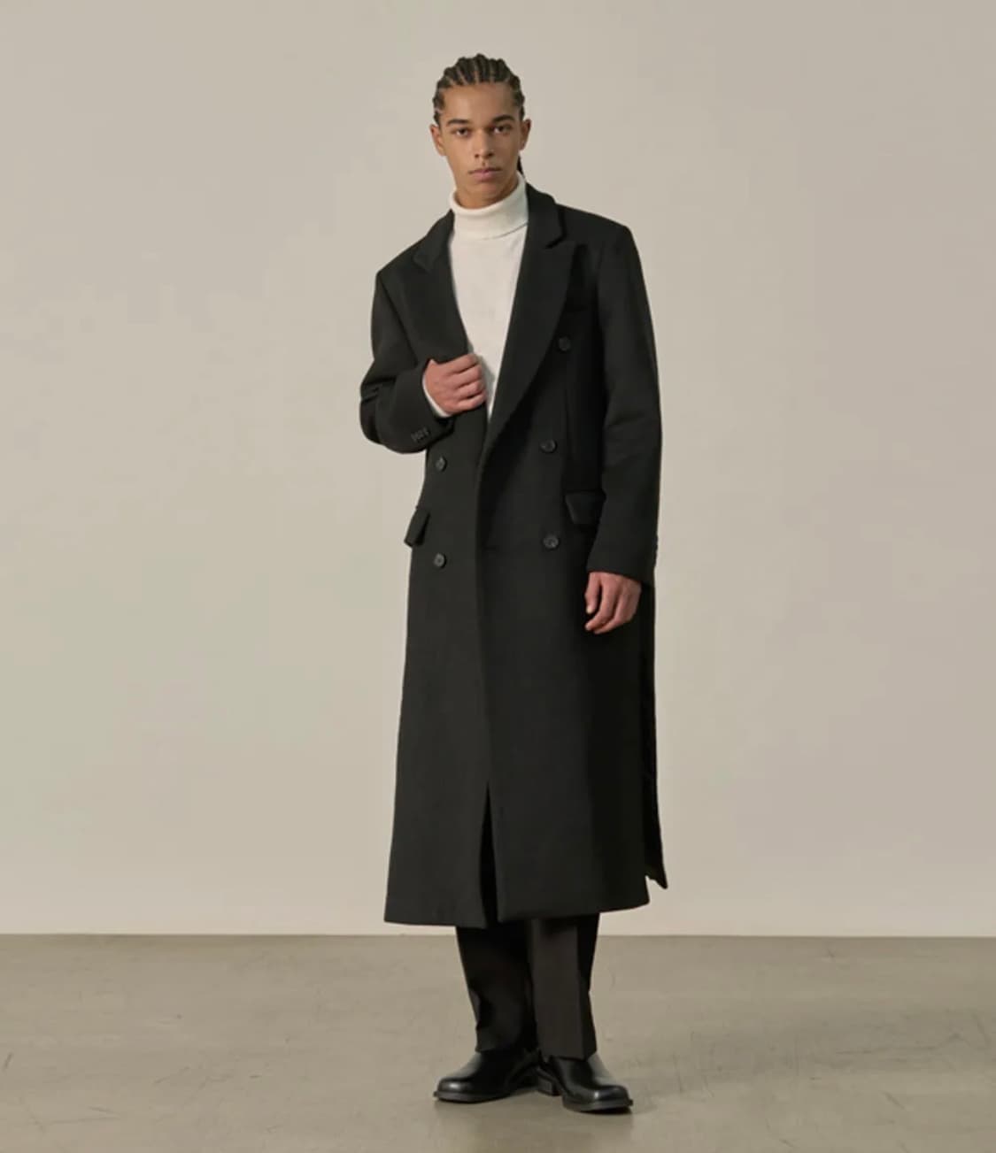 효지 엑스트라 롱 더블 트임 코트 BLACK 상품이미지3