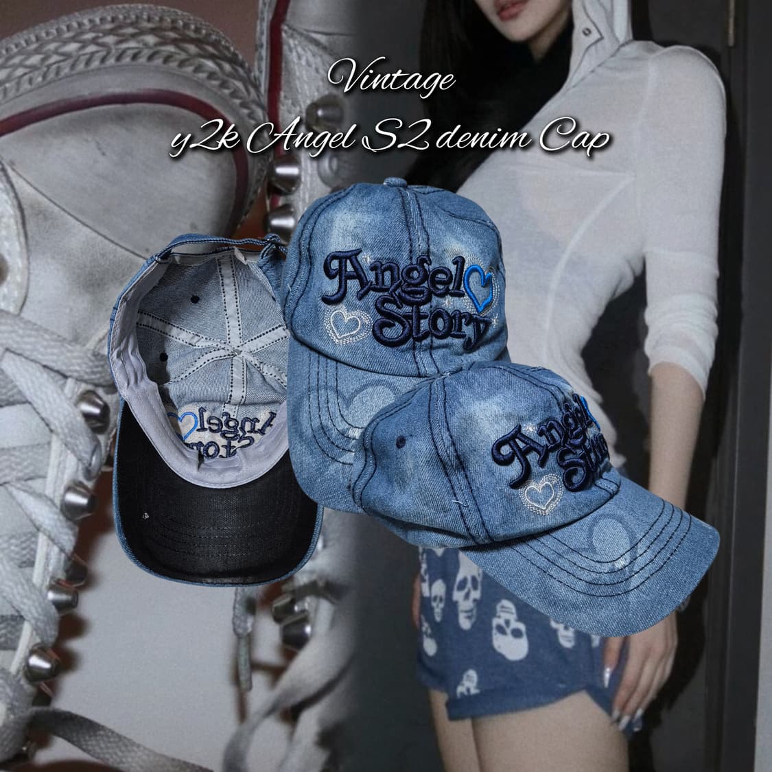 Vintage y2k Angel S2 denim Cap 상품이미지1