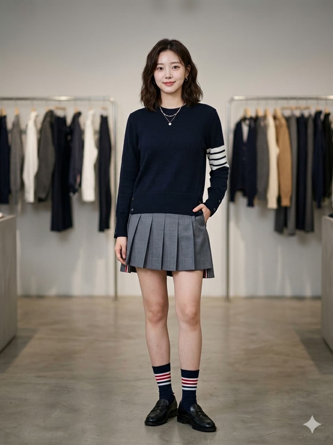 톰브라운 4선 캐시미어 크루넥 니트 다크 네이비 상품이미지1