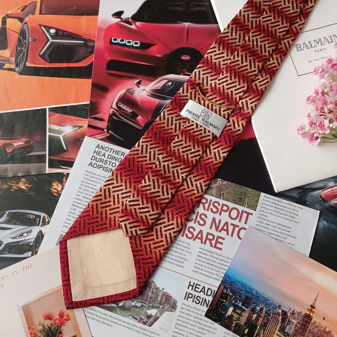 발망 실크 레드 패턴 넥타이 9.8cm A등급 A19257
 상품이미지5