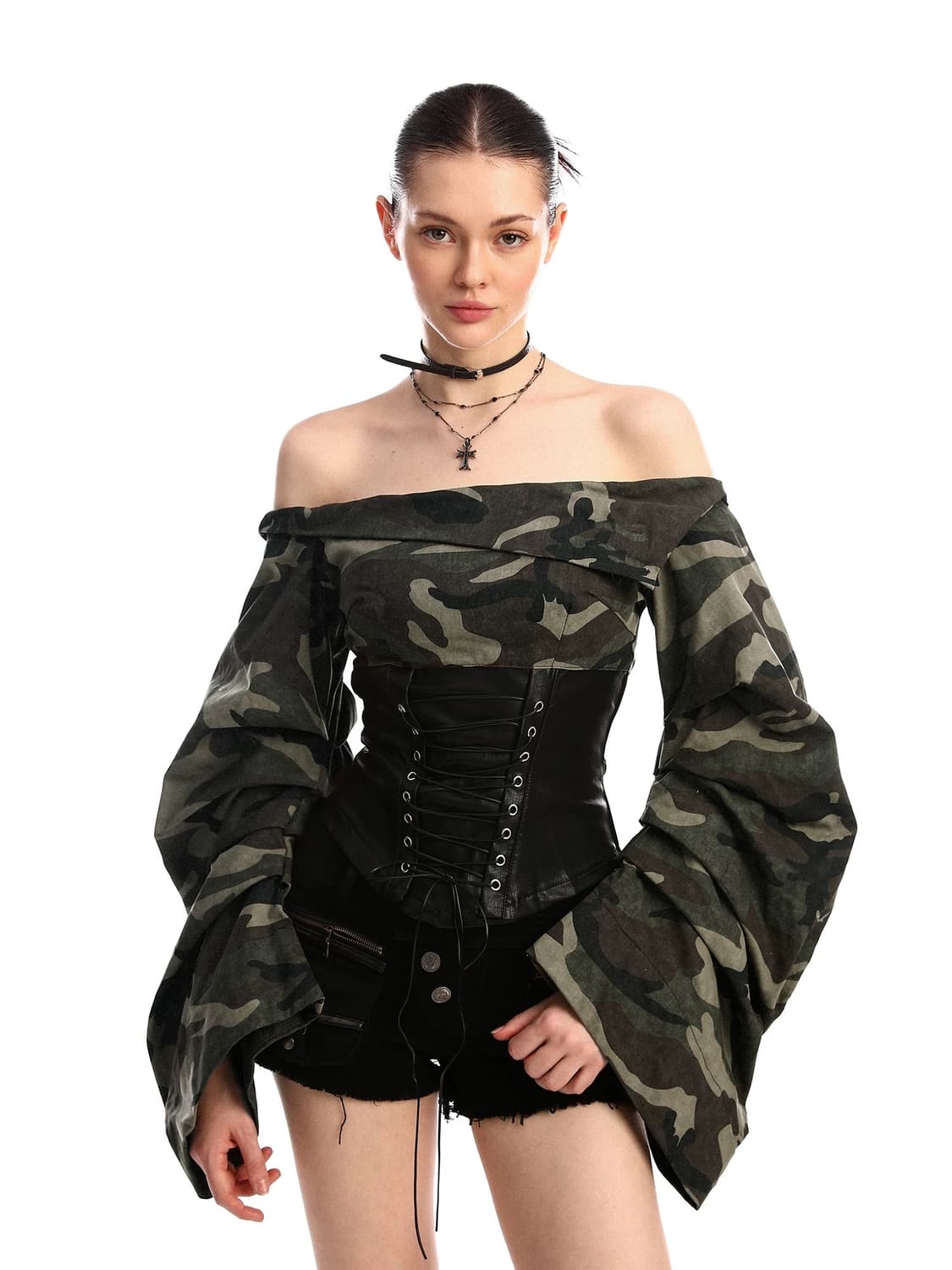 카모 오프숄더 코르셋 블라우스 상품이미지1