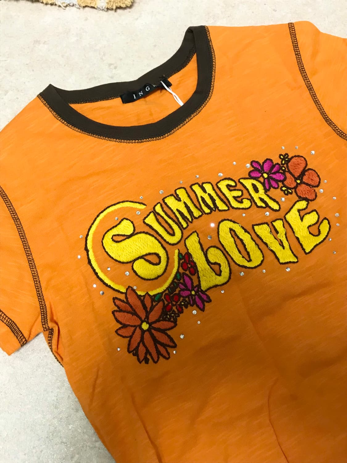 Ingni 잉그니 y2k 빈티지 오렌지 브라운 배색 반팔  상품이미지2