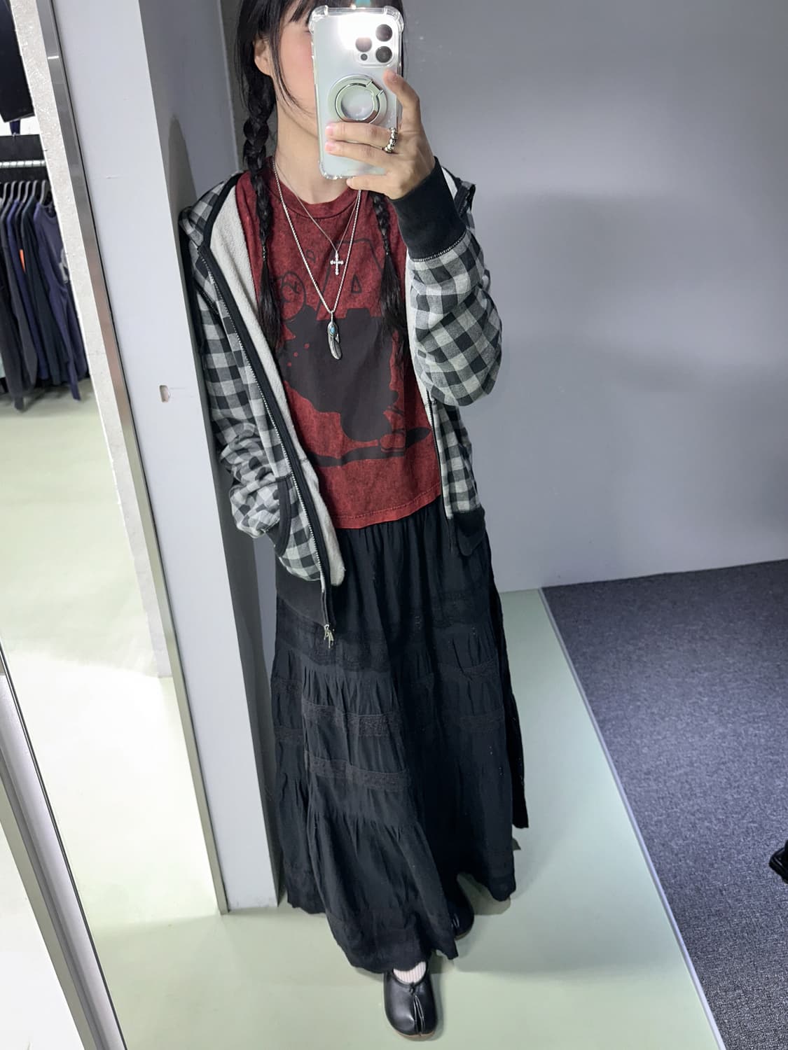 washed black lace long skirt 상품이미지5