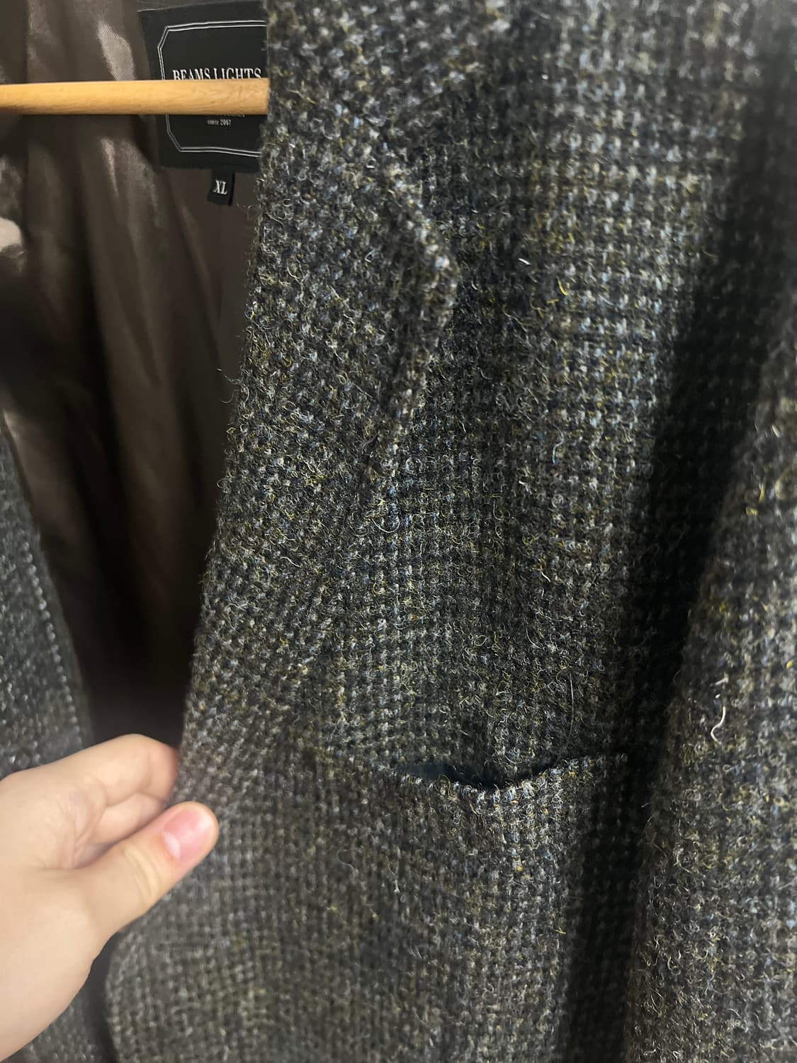 빔즈 해리스트위드 싱글 체스트 체크 코트(XL,100) 상품이미지5