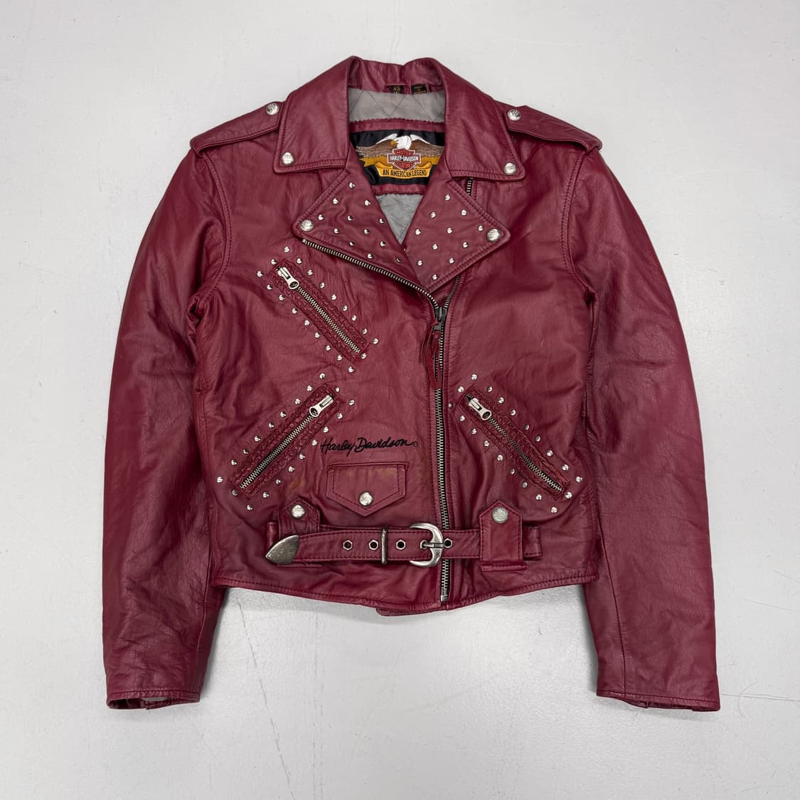 할리데이비슨 리얼레더 버건디 스터드 바이커 자켓 상품이미지2