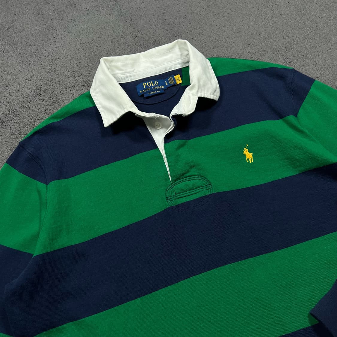 폴로 QR 네이비 그린 스트라이프 럭비티 상품이미지1