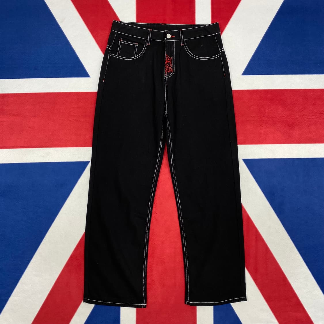 블랙데님 자수팬츠 M 상품이미지1