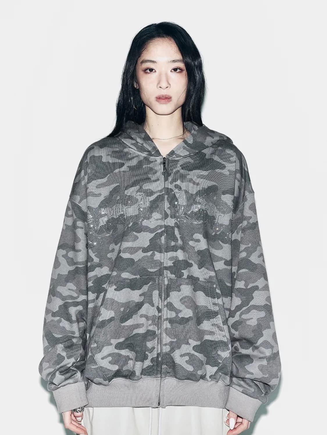 (택O) yeel 와이이이엘 스터디드 오버사이즈 후드집업 (카모) 상품이미지1