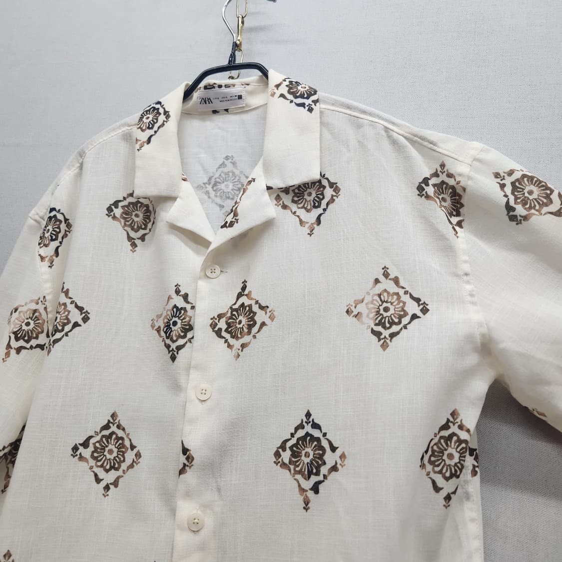 자라 ZARA 에스닉 가하학 패턴 린넨 혼방 반팔셔츠 상품이미지3
