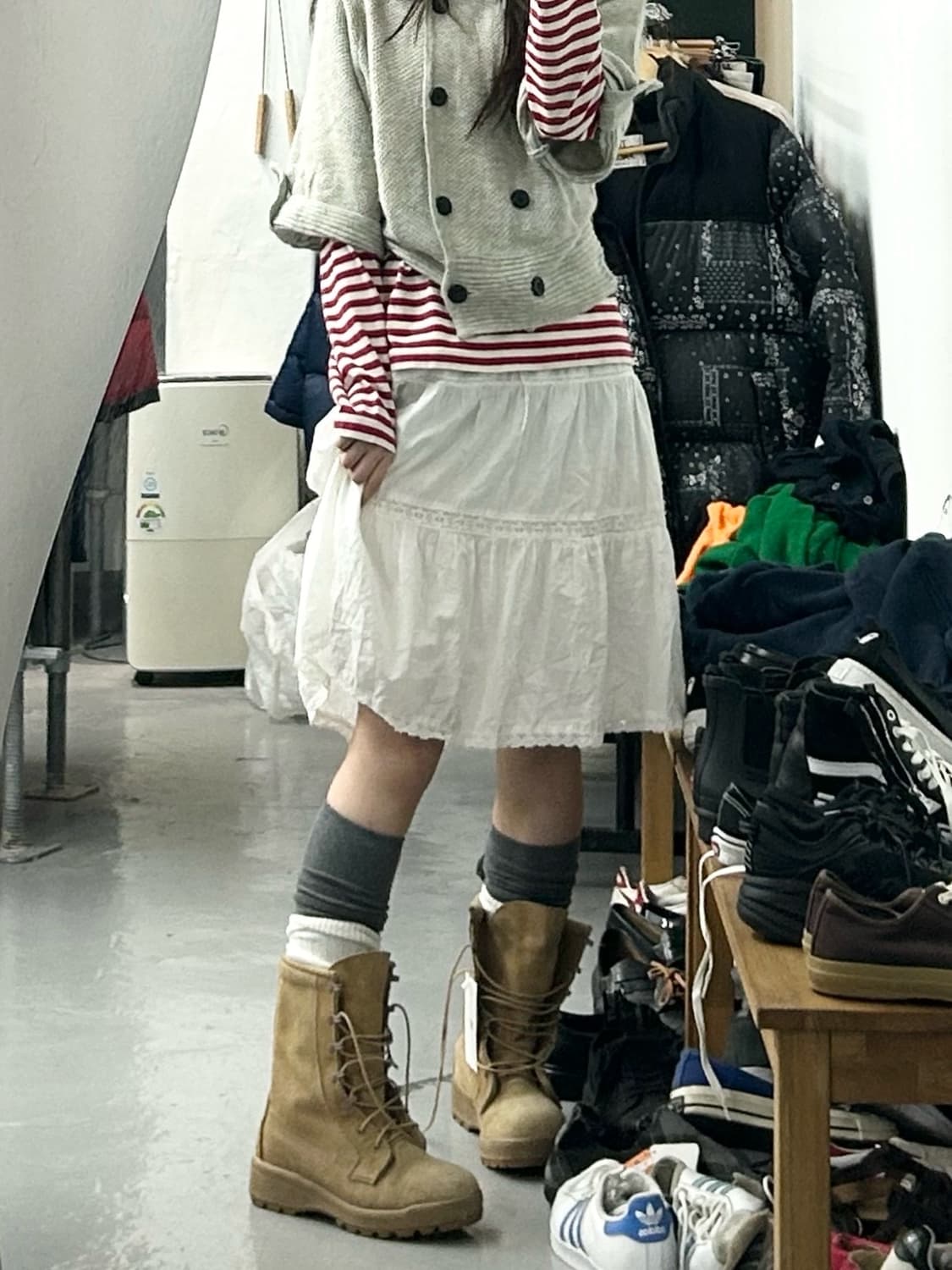 ray beams 코튼 미디 스커트 화이트 상품이미지1