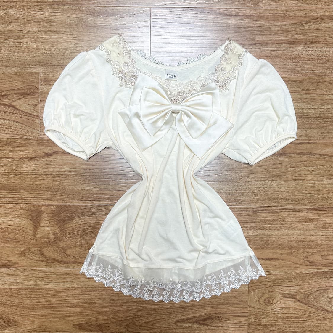 빈티지 엑시즈팜 레이스 리본 반팔 티셔츠 히메갸루 로걀 라떼 모리걸 고딕 상품이미지1