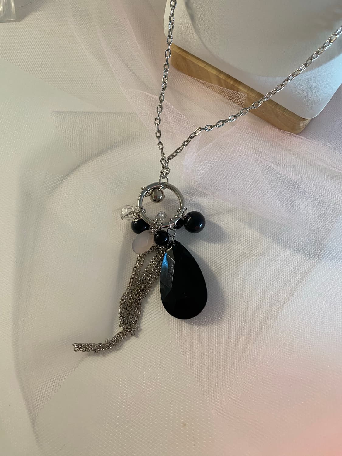 실버 롱체인 드롭 팬던트 네크리스 (반길이 31cm / 팬던트 11cm) 상품이미지6