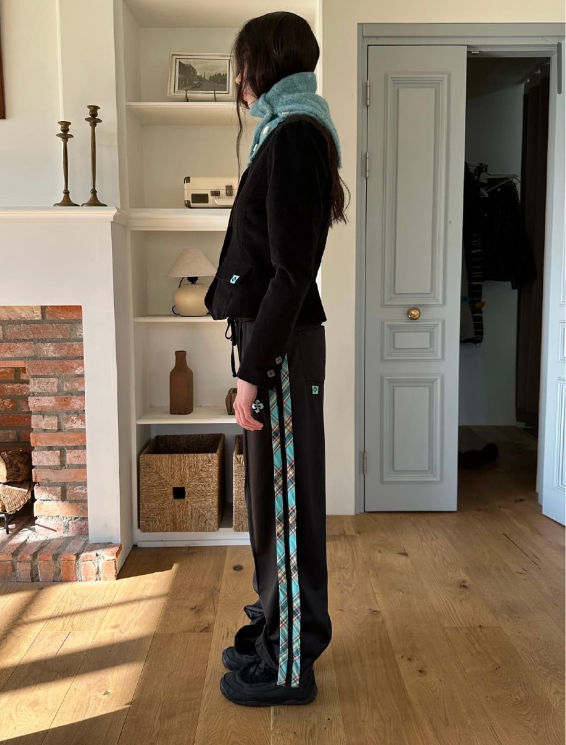 헤레틱 체크 트레이닝 팬츠 블랙 상품이미지2