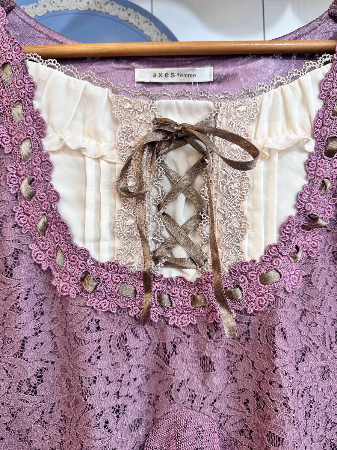 axes femme(악시즈팜) 라일락퍼플 레이스+튤 오버레이 원피스 상품이미지2