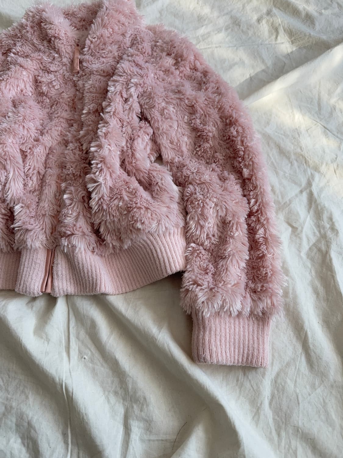 베이비핑크 로걀 갸루 러블리 폭닥 퍼 니트 집업 상품이미지4