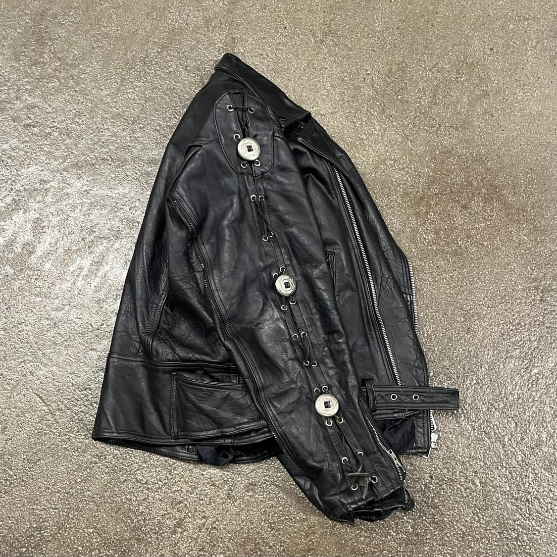 80-90s 빈티지 레이스업 가죽 라이더 자켓 (110) 상품이미지7