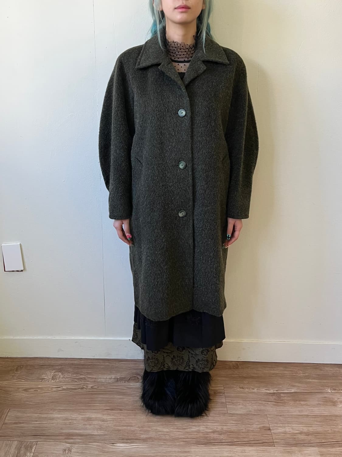 90’s SPORTMAXmara 올리브카키 알파카 코트 상품이미지6