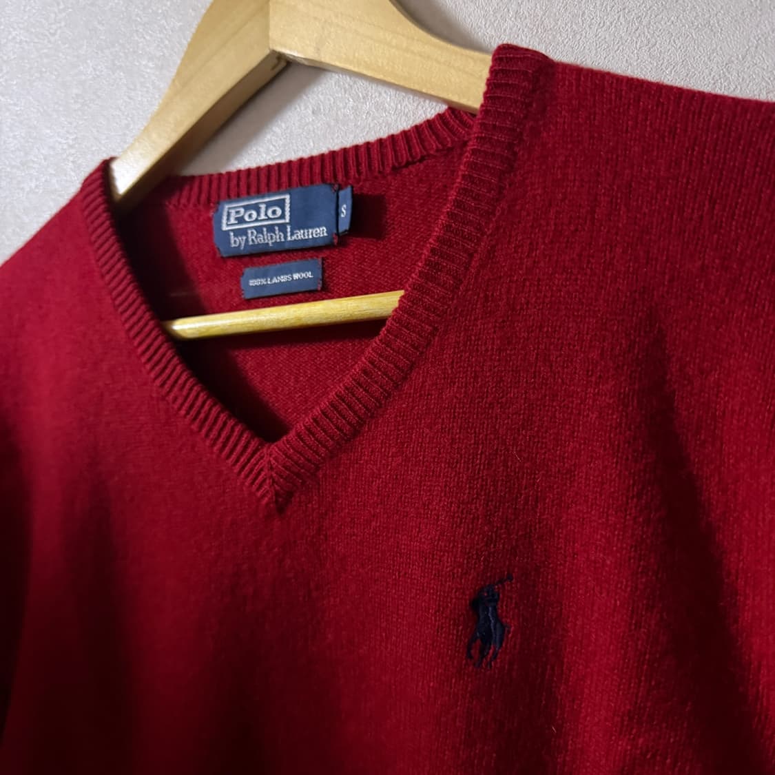 폴로 랄프로렌 브이넥 다크레드 램스울 니트S (55정도) 상품이미지2