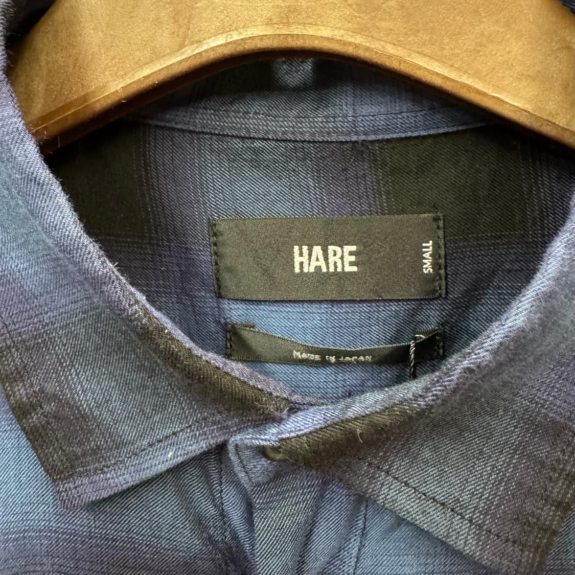 HARE 하레 옴브레 체크 셔츠 전면 원포켓 포인트 블루 블랙 상품이미지5