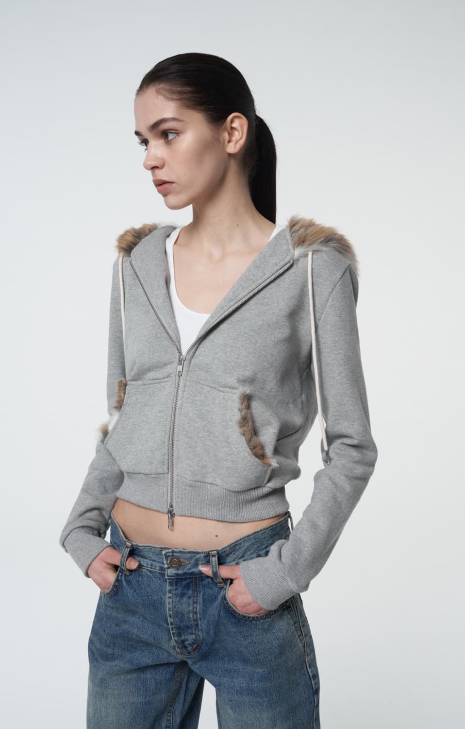 Settle for moon Wolf fur hooded zipup 상품이미지1