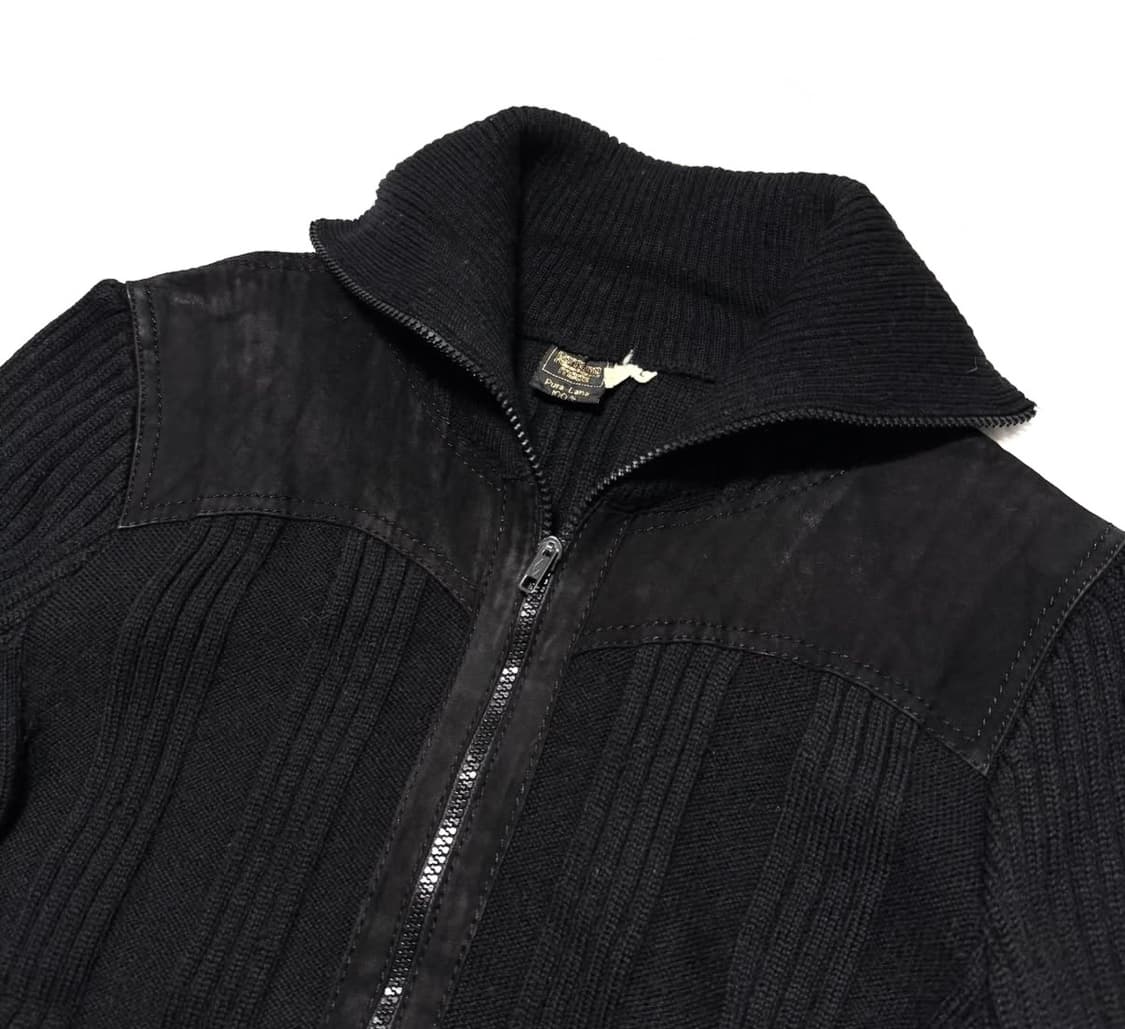 Ramana - 레더 믹스드 하이넥 니트 자켓 상품이미지3