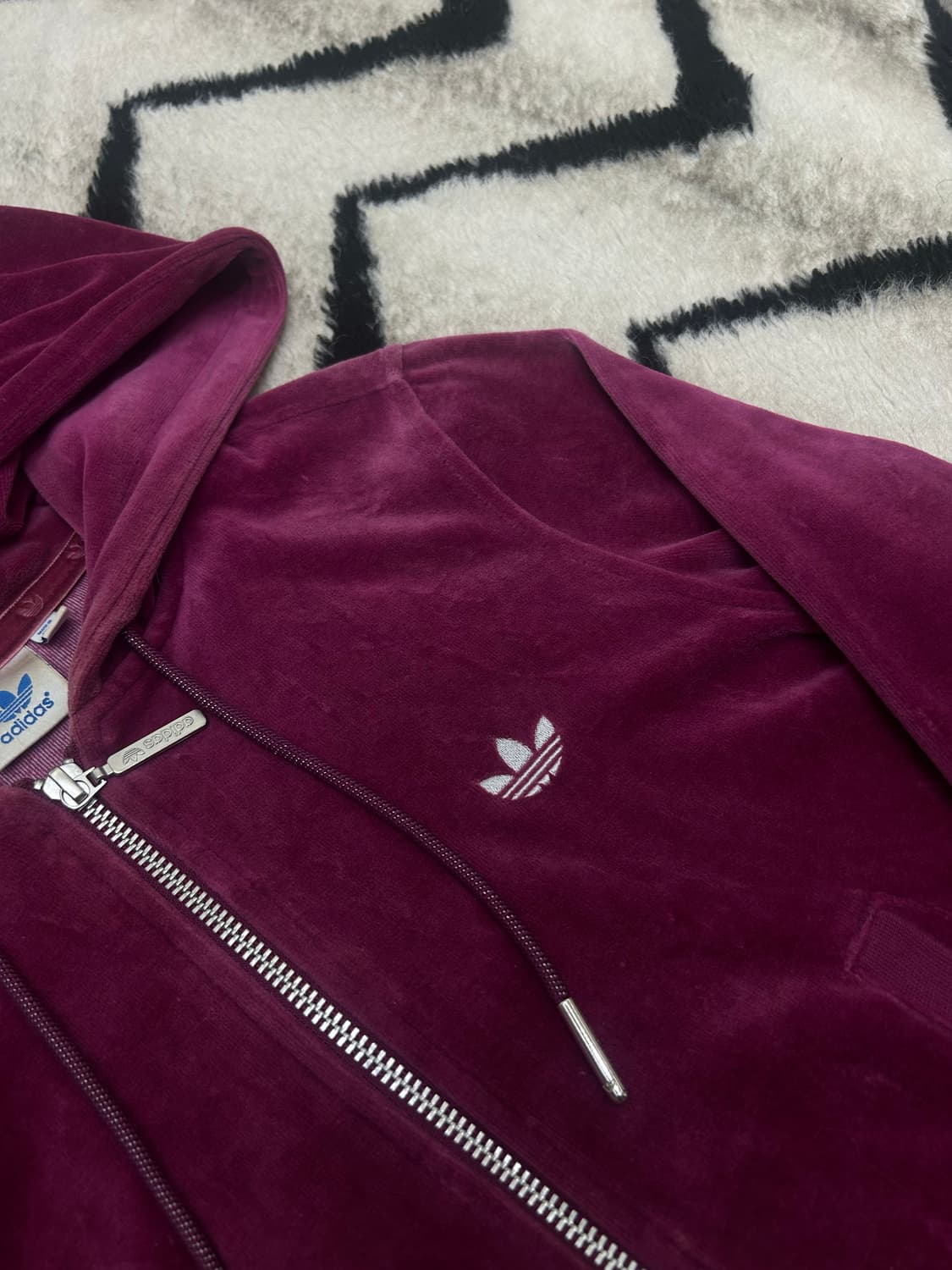 [M]아디다스 벨루어 후드집업/버건디 상품이미지1