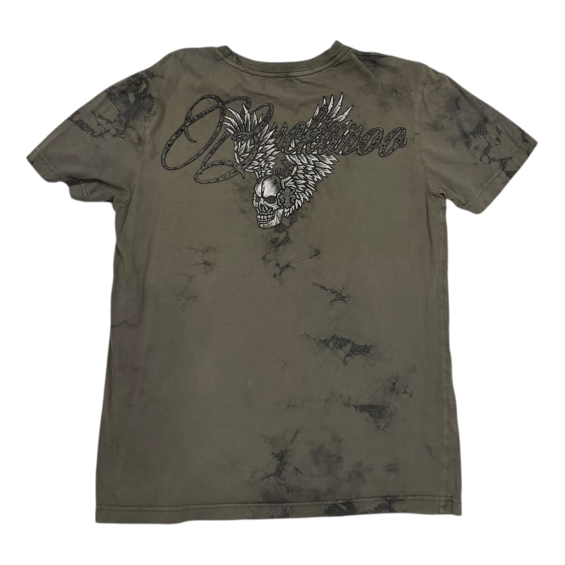 버커루 빈티지 Y2K 오리엔탈 해골 스컬 반팔 카키 M 상품이미지4