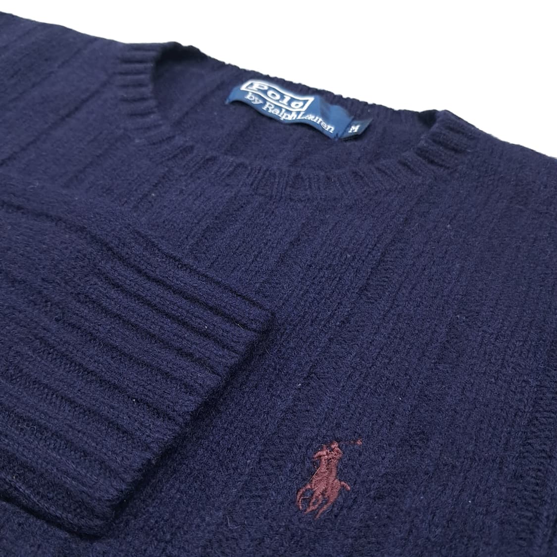 CL387 M 폴로 90s 홍콩판 램스울 케이블 네이비 니트 스웨터 상품이미지4