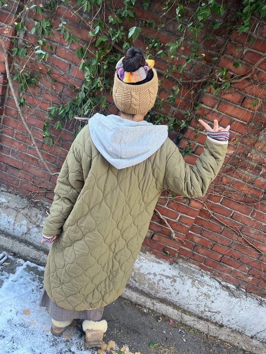 카키 퀼팅 플리스 후드 아우터 상품이미지6