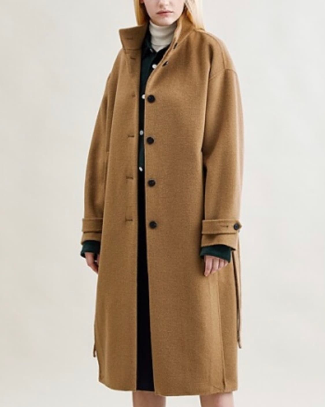 스튜디오톰보이 여성 오버핏 하이넥 울 롱 코트 _ 베이지 상품이미지1