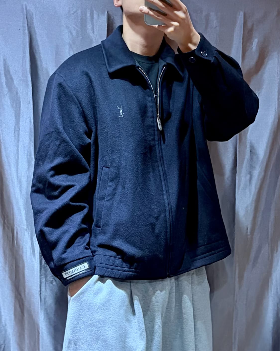 XL YSL 입생로랑 Cashmere 심볼로고 딥네이비 블루종 상품이미지1