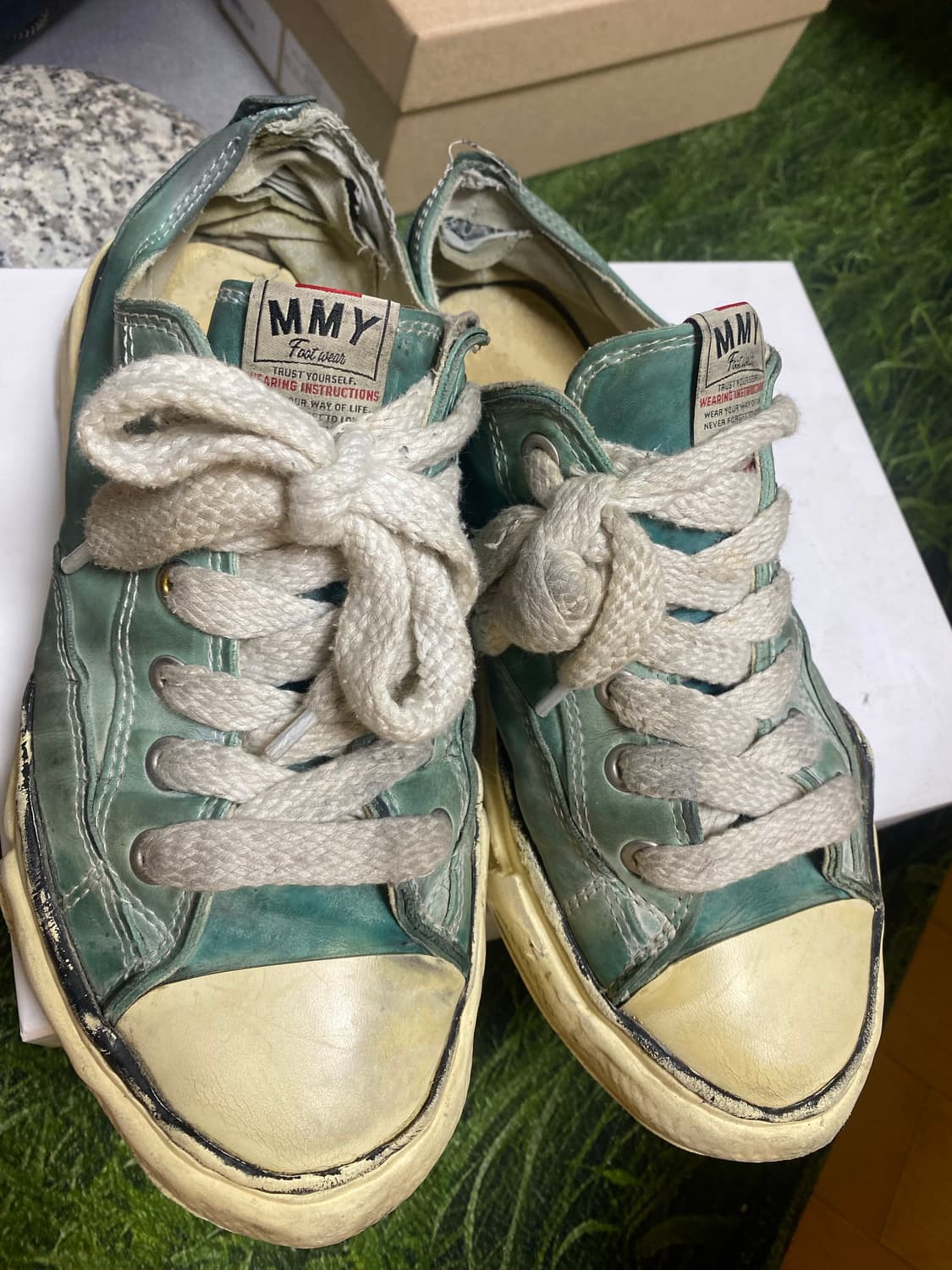 (GD 착용)미하라 야스히로 레더 로우탑 그린 42 상품이미지2