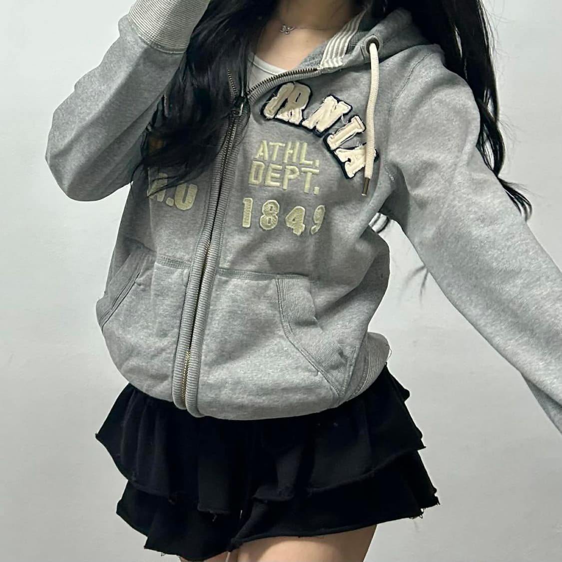 후아유 y2k 그레이 올드스쿨 스웻 후드집업 져지(L) 상품이미지3