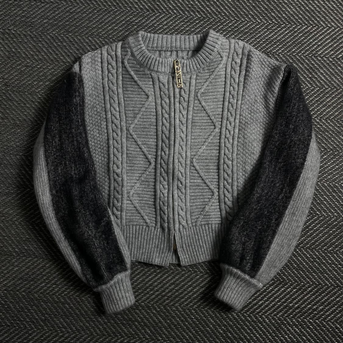 빈티지 우먼스 꽈배기 크롭 니트 자켓 그레이o 4299 상품이미지1