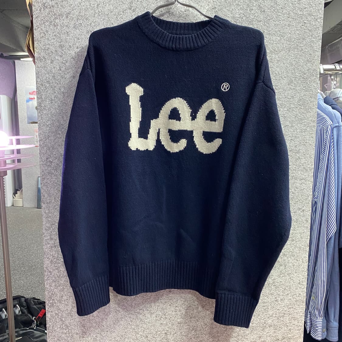 Lee 빅로고 네이비 라운드넥 니트 맨투맨 B4033 상품이미지2