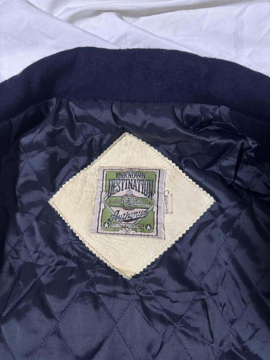 빈티지 울 카우레더 바시티 자켓 unknown destination 상품이미지6