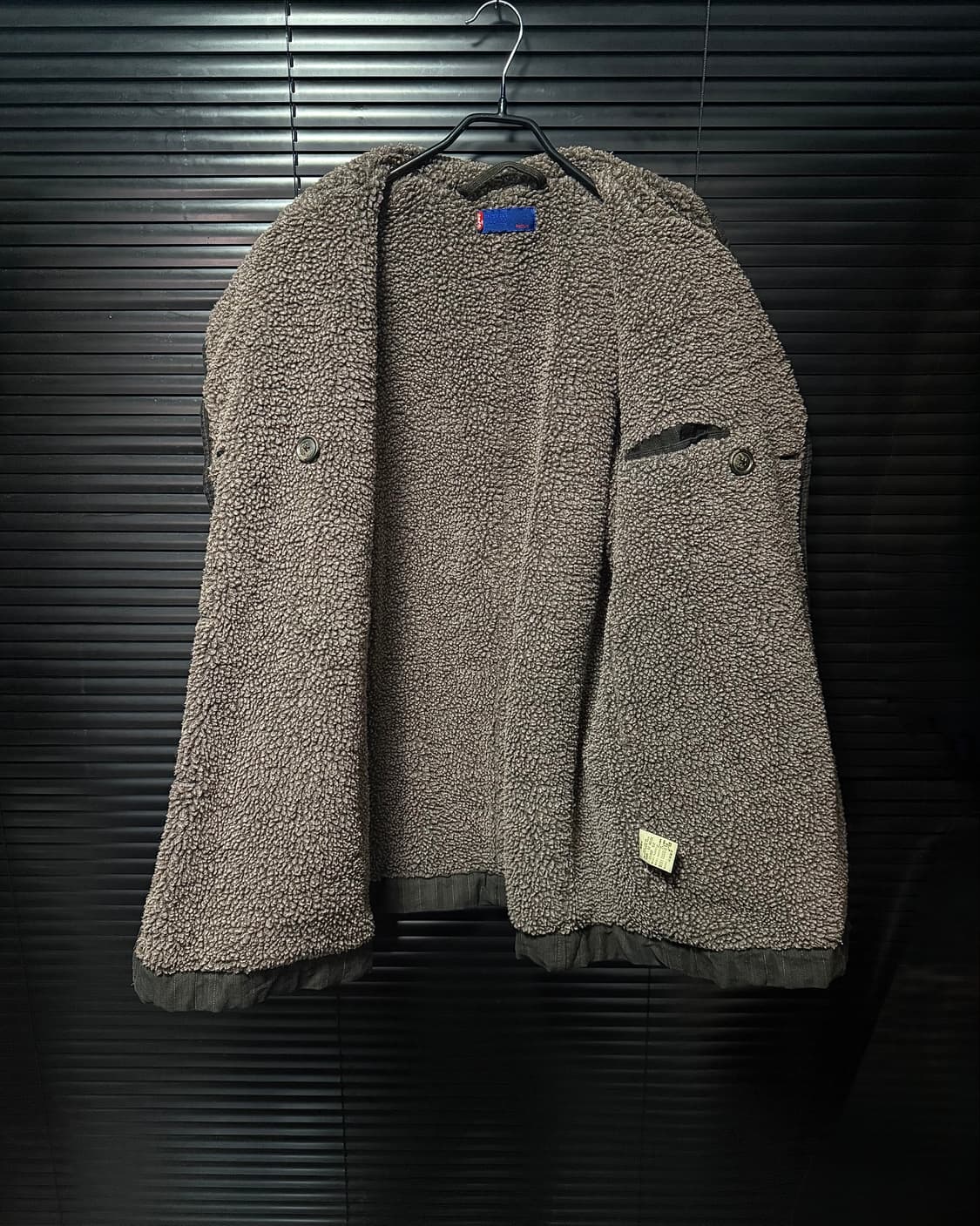 리바이스 헤링본 스트라이프 데님 쉐르파 트러커 더블 피코트 부클 양털 M 상품이미지8