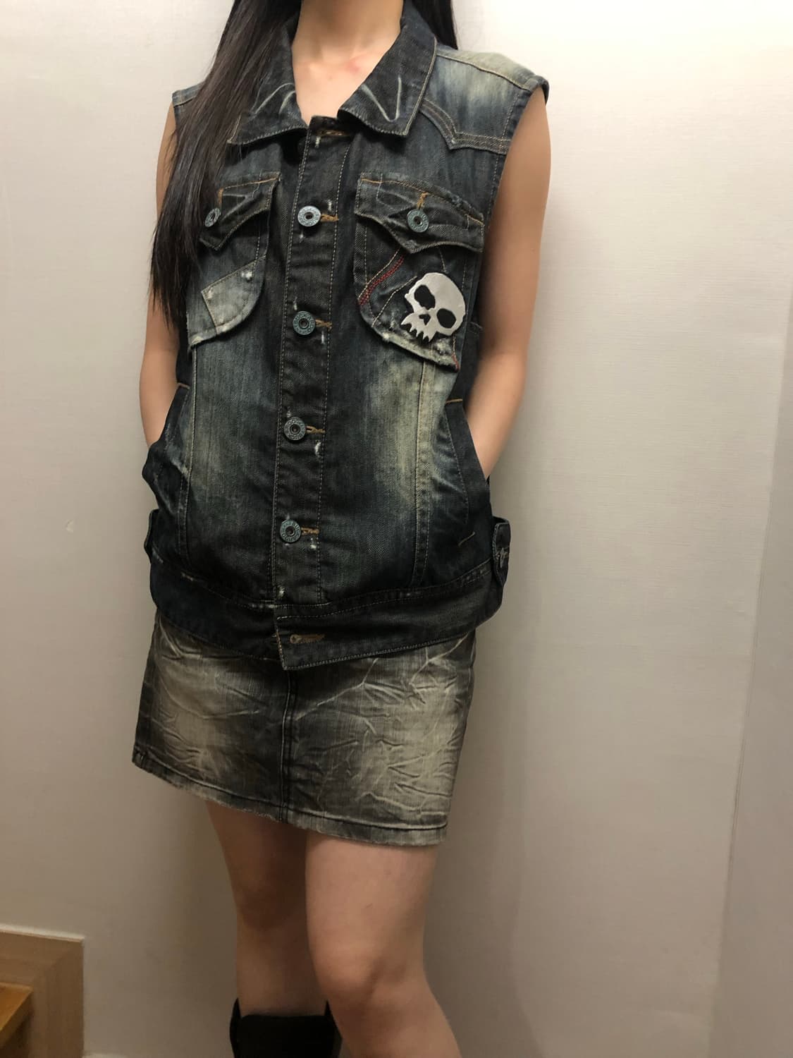 빈티지 버커루 데님 펑크 베스트 상품이미지8