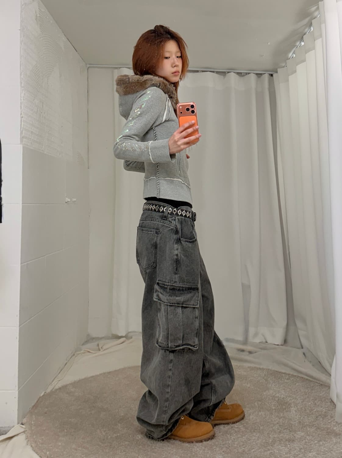 빈티지 무채색 펑크 아일렛 딱붙 작사 코디 세트 상품이미지3