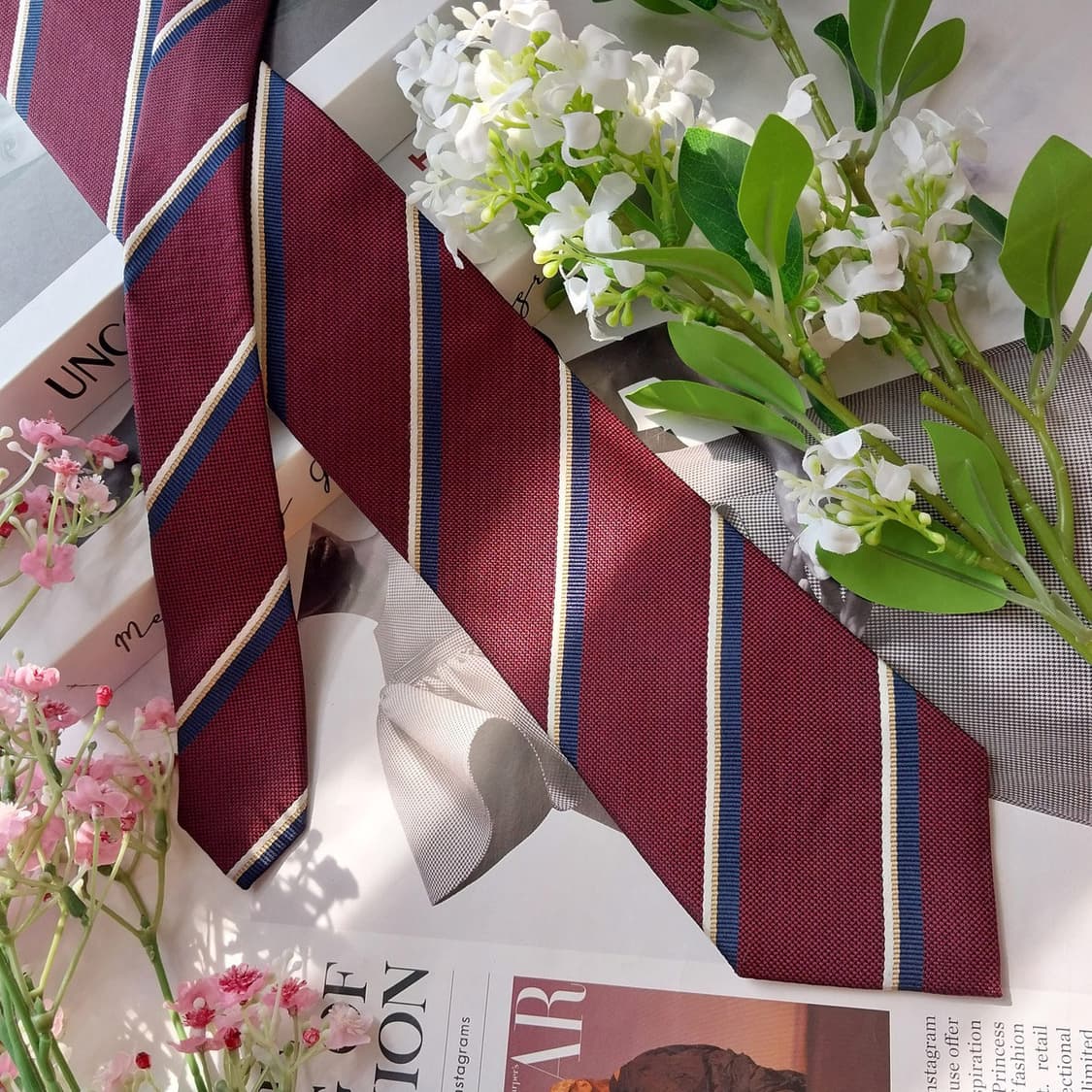 웅가로 실크 와인 스트라이프 넥타이 8cm A+등급 K2365 상품이미지4